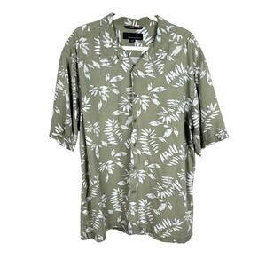 Greg Norman Mens L Button Up Shirt Sage Green Camp Collar Short Sleeve Tropical